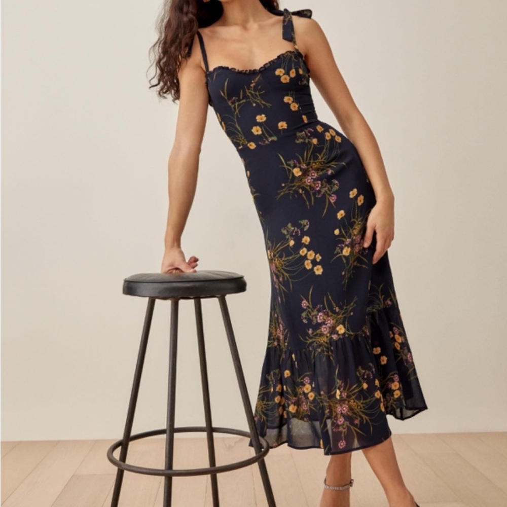 Reformation Floral Black Midi Dress